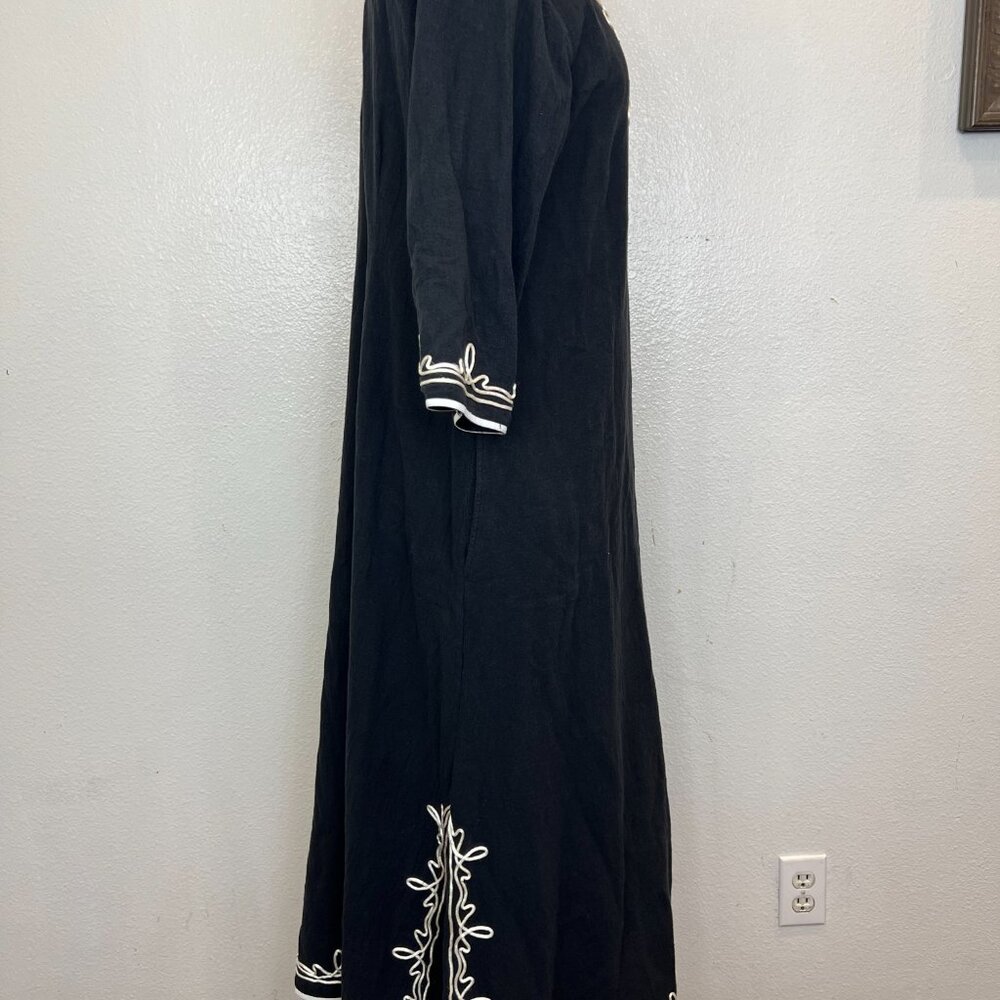 SOFT SURROUNDINGS Embroidered Tunic Robe Black Kaftan Maxi Dress Women Medium - Picture 7 of 8